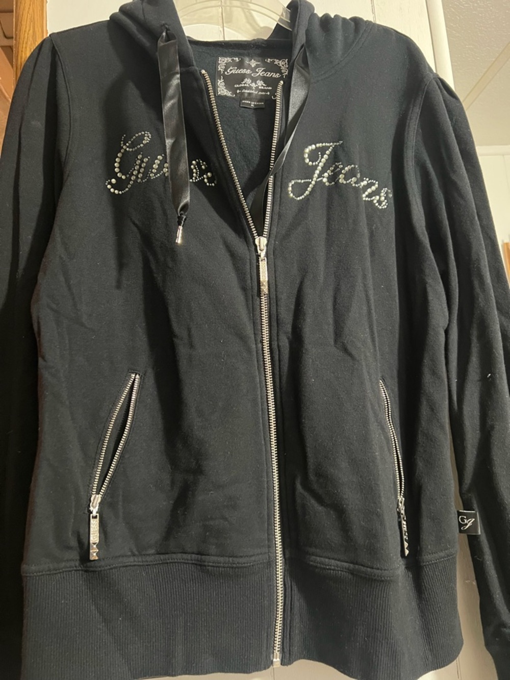 Women’s Guess Jeans Black and Silver Embroidered Label Jacket